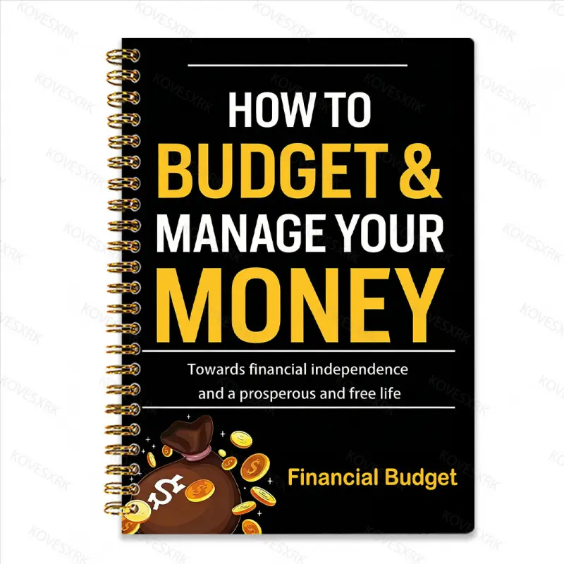 1 Black Gold Financial Planning Handbook, Chain packaging, Spiral Bound Planner, Budget Planners, Savings Tracker Organizer, coin pattern, monthly financial records, with expense tracking function, undated design, 100 pages, 5.5X8.3 inches