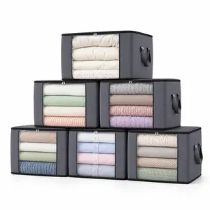 6-Piece Foldable Storage Boxes with Lids, Zippers & Clear Transparent Windows, Fabric Clothing Organizers for Wardrobe, Portable Storage Bags for Clothes, Blankets and Bedding