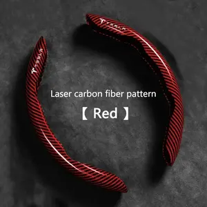 2pcs Carbon Fiber Texture Car Steering Wheel Anti-Slip Protector Cover, Universal Fit 37-38cm for Tesla Models & Spacex Cars Steering Wheel Covers