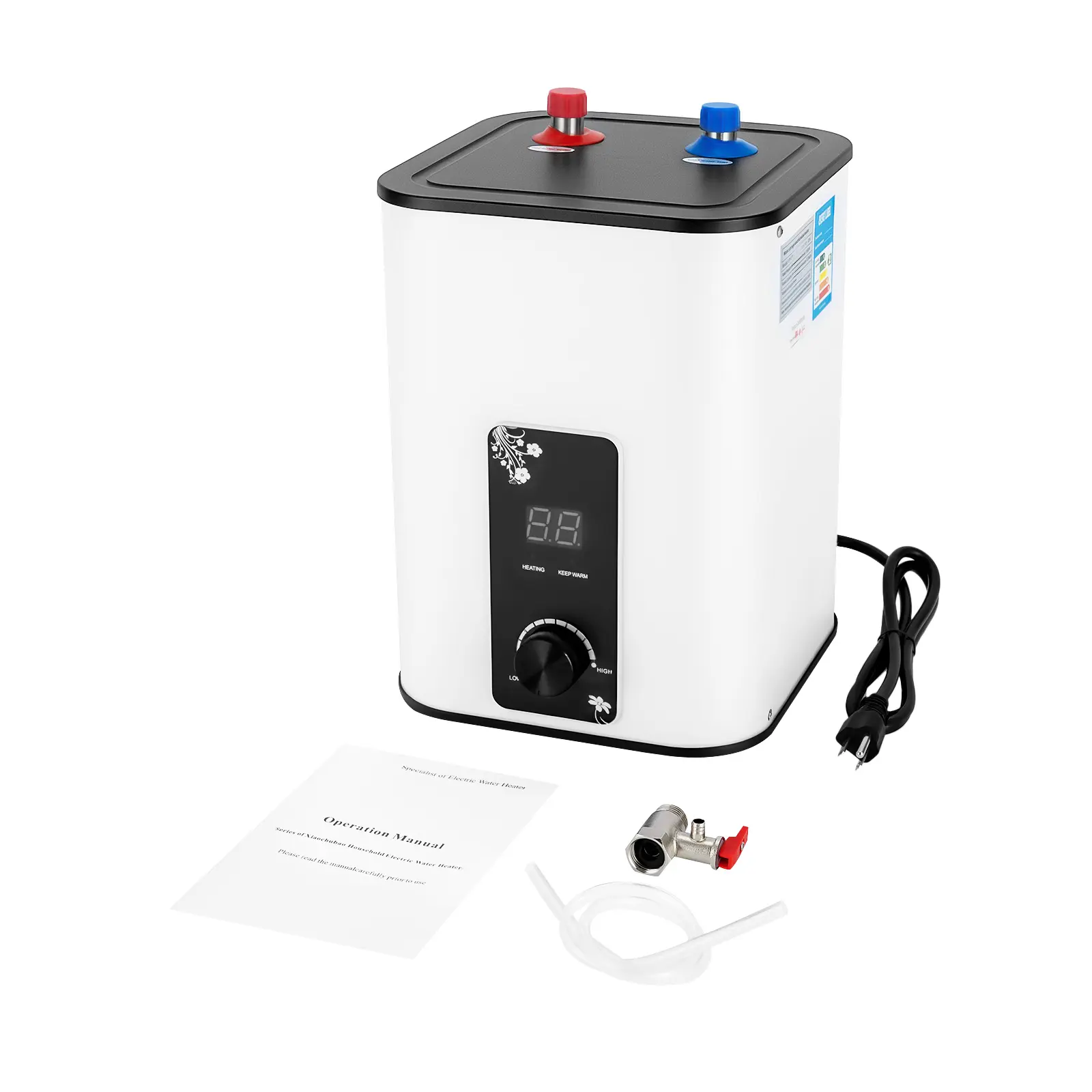 1500W Electric Under Sink Mini Steel Tank Water Heater - 1.76 Gal Kitchen Appliances with Digital Temperature Control, Instant Heating for Kitchen, Bathroom