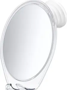 HONEYBULL Fogless Shower Mirror with Suction Mount & Swivel – Anti-Fog Acrylic Bathroom Mirror for Shaving – Built-in Razor Holder, Easy Install, Home Shower Accessory (White)