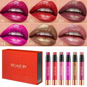 Six-Piece Huasurv Cosmetic Lipstick Eyeshadow Set, Cream Texture, Long-Lasting, Non-Fading, Multi-Function Balm, Hs3584-T6