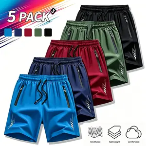 Men’s quick-dry athletic shorts, 5-pack — breathable casual bermuda shorts with zippered pockets, available in multiple colors