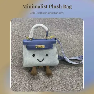 Niche Minimalist Plush Crossbody Bag for Women 2025 New Style Cartoon Handbag Small Kelly Bag with Lock PU Lining 22x16x10 Daily Matching Trendy Fabric