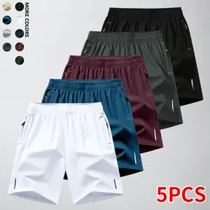 5 Packs Men's Quick Dry Workout Shorts, Elastic Drawstring Waist Athletic Shorts with Zipper Pockets, Breathable Lightweight Sports Pants for Gym, Fitness, Running & Outdoor Activities
