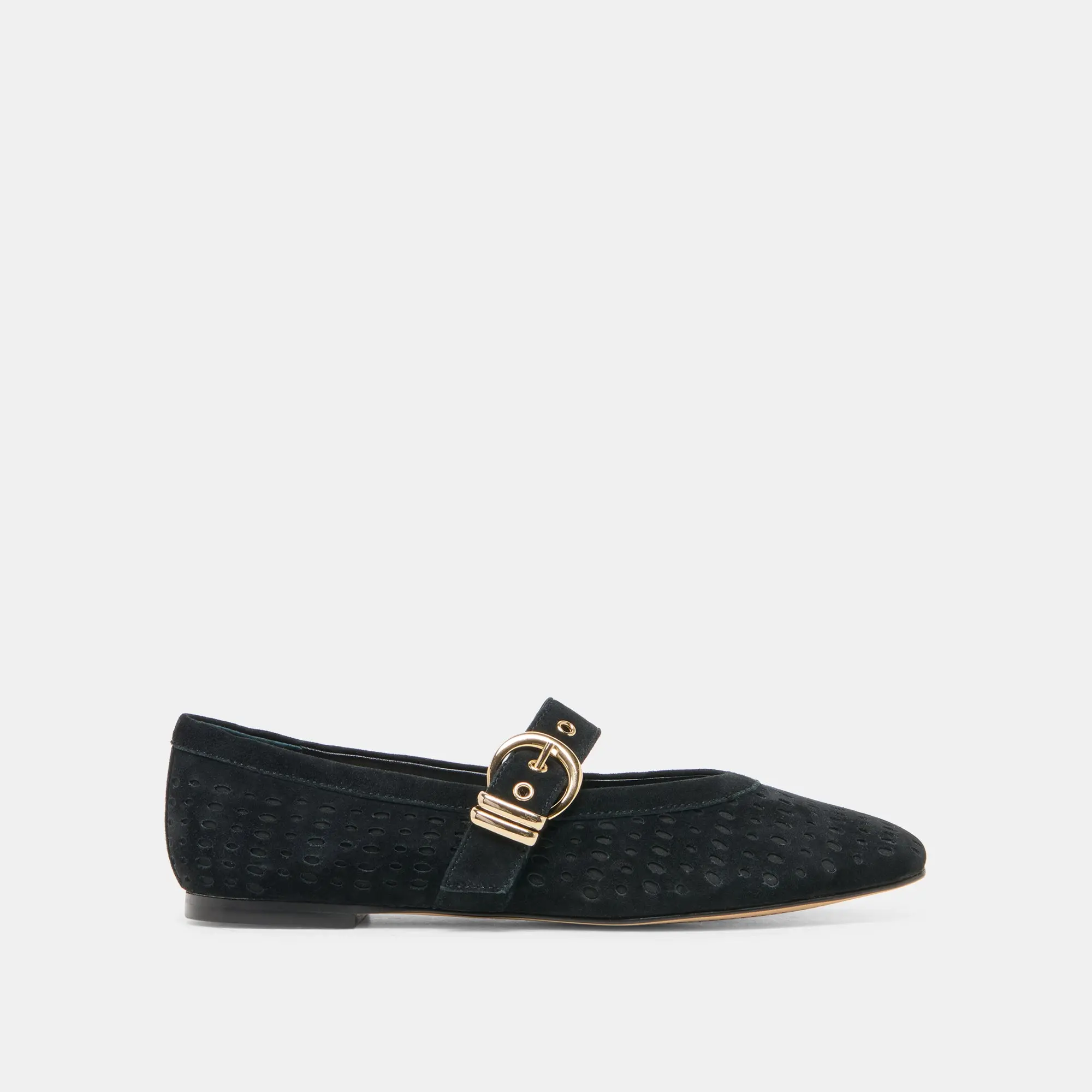 MIKELA BALLET FLATS ONYX PERFORATED SUEDE