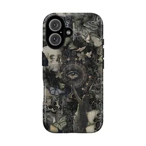 Mystical Gothic All Seeing Eye Phone Case – Dark Aesthetic Witchy Phone Cover for iPhone 17 16 15 14 13 12 11 Pro Max & SS Galaxy S26 S25 S24 S23 S22 S21 Ultra| Tarot Aesthetic, Occult Skull & Butterfly