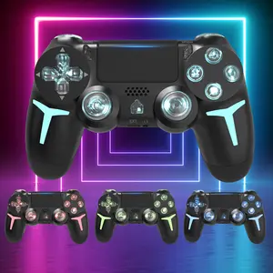 Wireless Game Controller with Three-Color Lights, Compatible with Ps4 Ps3 PC, RGB LED Bluetooth-compatible, Six-Axis Gyroscope, Dual Vibration Feedback