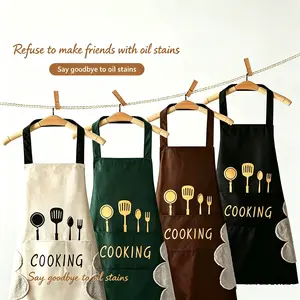 Unisex Waterproof Kitchen Apron with Strap - Halter Design, Back Tie, 1 Size Fits All, Oil Stain Resistant, Comfortable, Wipeable, Pocket, Fleece Towel, Casual-Style, All Seasons, for Cooking, Cleaning