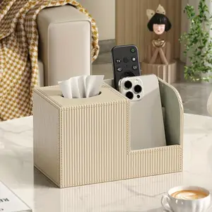 Artificial Leather Tissue Box | Square Unfinished Tissue Holder with Storage Compartment for Remote Controls and Small Items, Suitable for Bathroom, Living Room, Bedroom, Dining Room