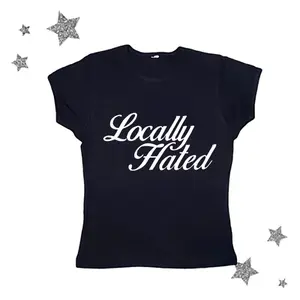 Gothic Emo Girl Tops, Locally Hated Baby Tee, Retro Gothic Streetwear Shirt, Casual Punk Streetwear, Grunge 2000s, Y2k Clothes Gothic Emo Girl, Women Fitted T-Shirt