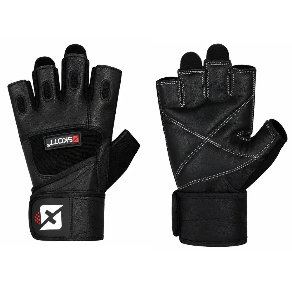 Skott Python Shadow Black Weight Lifting Gloves for Men and Women, Genuine Leather Workout Gloves with Padded Palm and Fingers, Wrist Wrap Support Fitness and Exercise Accessories Unisex