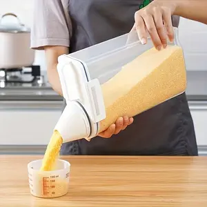 Airtight Grain Storage Container, PP Material with Measuring Cup, Moisture-Proof and Insect-Proof Sealer for Rice Grain Flour Dog Food, Capable of Holding About 1500-2000 Grams of Rice, Kitchen Pantry Organization and Storage Essentials