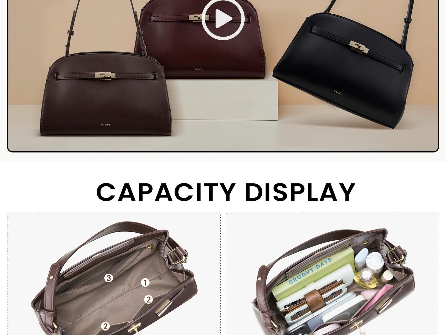 CLUCI BackToSchool Luxury Purses for Women, Water Repellent Shoulder Handbags with 2 Adjustable Straps, Vegan Leather Crossbody Bag,backpacks for school,cute backpacks for school,bookbag,school backpack