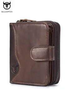 Men's Genuine Leather Wallet, Bifold Card Holder, Multi-Card Slots, Zipper Design, Large Capacity, Driver's License Holder, High-Quality Full Grain Cowhide