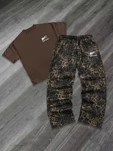 Men's Casual Sportswear Set Short Sleeve T-Shirt & Sweatpants Two-Piece, Soft Comfortable Fit, Star Print, Perfect for Leisure & Work, Summer 2026 New Arrival, Streetwear Tracksuit