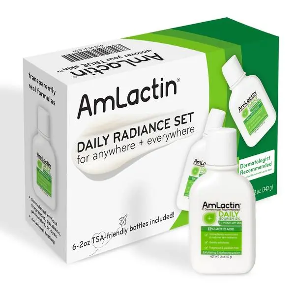 AmLactin Daily Nourish Body Lotion, 12% Lactic Acid, 2 oz, 6 Pack | Travel size 6 pack of 12% lactic acid body lotion exfoliates and moisturizes dry skin for smoother daily hydration.