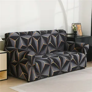 1pc Geometric Print Polyester Blend Silky Elastic Sofa Cover + 1 Pillowcase (Pillow Insert Not Included) - Soft, Breathable, Fashionable, Simple Couch Cover for Living Room, Bedroom