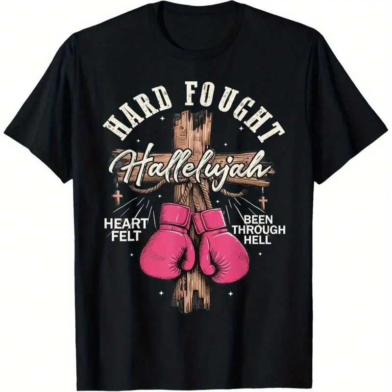 Brandon Hard Fought Hallelujah Praise Jesus T-Shirt, Casual Short Sleeve Tee, Crew Neck Cotton, Super Soft, Summer Tee - Easter good graphic tees