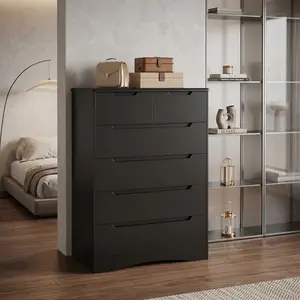 Modern 6-Drawer Storage Chest with Recessed Handles, Smooth Sliding Drawers, Sturdy Organizer Cabinet, Classic White & Black Optional for Home Bedroom Living Room
