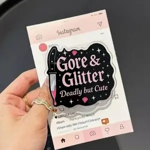 Gore & Glitter Deadly But Cute with MagSafe Phone Grip, Horror Aesthetic Magnetic Phone Holder, Kawaii Scary Fan Gift , Kindle Accessories sticky Baby mount Library Card Flower-Shaped Multi-Functional Stand Universal Car Spooky Bat