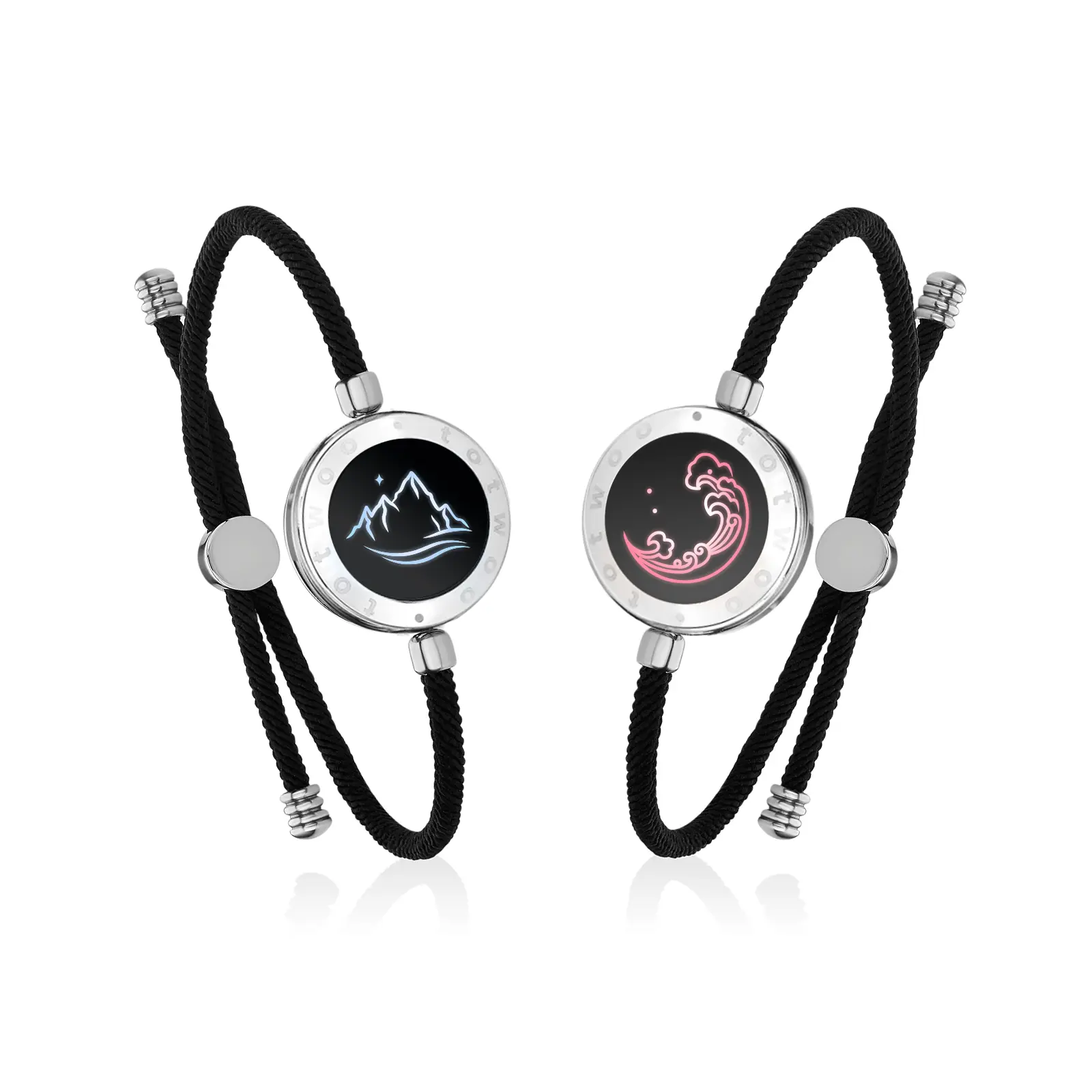 TOTWOO Mountain and Sea Long Distance Touch Bracelets for Couples, Vibration & Light Up Bracelet, Women's Fashion Smart Jewelry, Gifts for Girlfriend, One-to-One Bluetooth Pairing via App