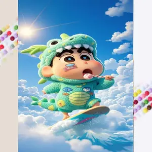 1 set of DIY diamond painting kit, 5D diamond art set, DIY decoration dinosaur costume, flying board, cloud sky. Mosaic, diamond art, DIY art home decor.