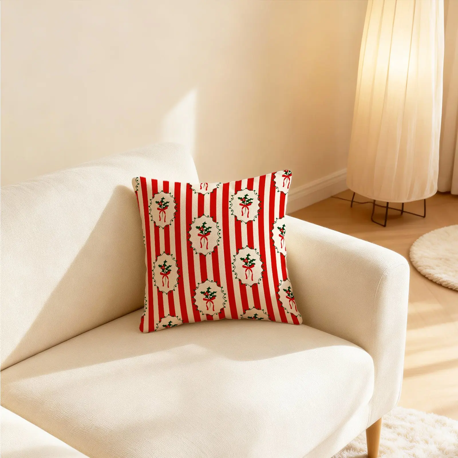 45×45cm 1Pcs Sweet Christmas Themed Throw Pillow, Fluffy & Soft, Durable & Wear-Resistant, Machine Washable, Hidden Zipper Closure, Ideal for Bedroom & Sofa Decor, Perfect Holiday Gift