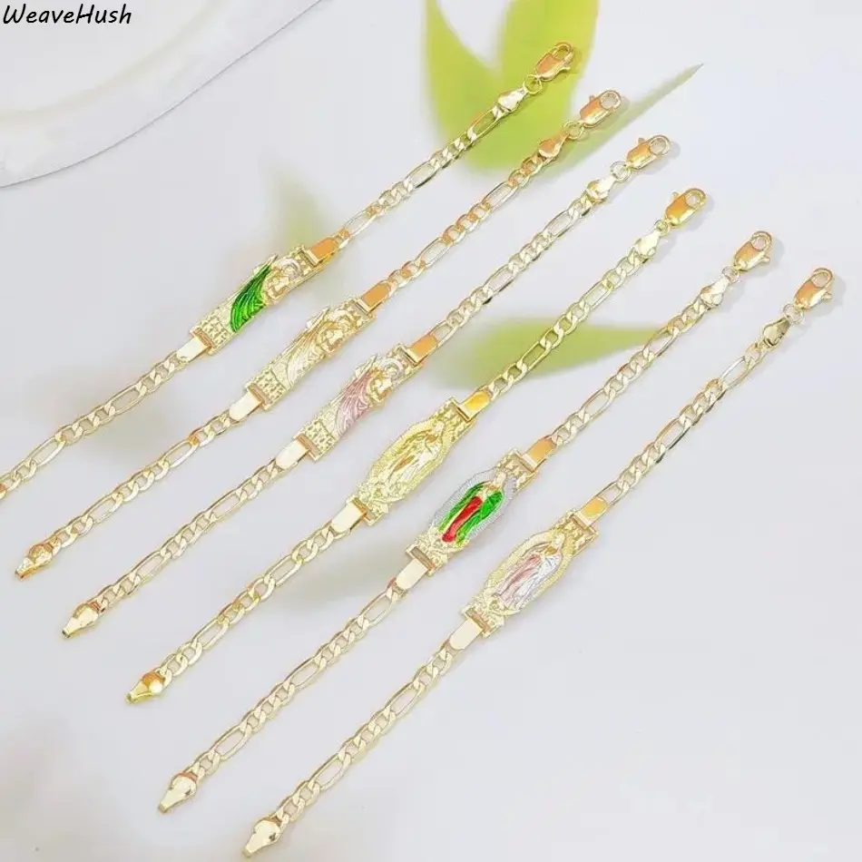 Women's Silver Guadalupe Virgin Mary Fashion Bangles Bracelets Set, Stackable Beaded Bracelets with Colorful Enamel Charm & Religious Motif, Catholic Christian Jewelry for Daily Wear & Christening Faith Gift, Fashion Bracelets