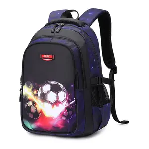 Asge Backpack for School，Purple Camouflage School Backpack for Boys, Waterproof Travel Rucksack with Soccer Print, Durable Oxford Fabric Bookbag, Lightweight Kids Daypack, Ergonomic Design, Large Capacity