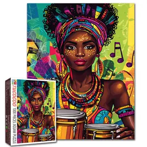 Tucocoo African Music Woman 1000 Pieces Jigsaw Puzzle Colorful Drum Player Tribal Portrait Cultural Art for Adults, Family Game Night, Stress Relief, Brain Challenge, Wall Decor Gift for Music Lovers, 27.5x20inch(70x50cm)