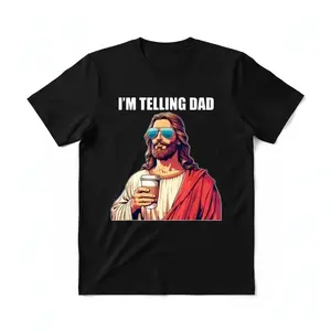Graphic Tee for Men Women Oversized "I'm Telling Dad" Funny Religious Christian Jesus Meme Graphic T-Shirt - Classic Heavy Cotton, Short-Sleeve, Streetwear Style, Essential, Soft, Comfortable, Cute Black S Casual Top tiktokshopspringglowup