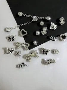 20pcs Detachable DIY Silver Color Sequins Bowknots, Butterfly, Love, Heart Shape, Shoe Decorations Bling Shoe Charms for Sandals, Slippers, Beach Shoes