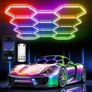 HYPERLITE RGB Hexagonal Honeycomb Light, Modular Garage Light System, Smart LED Hexagon Garage Lights for Ceiling or Wall, DIY Color Lighting Panels with Music Sync, Remote Control, Decorative Honeycomb Light for Garage, Gaming Room, Party Spring Glowup