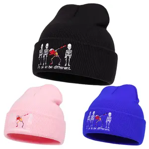 Men / Woman Adult Beanie Hat skull pattern Embroidered Design Knitted Hat Outdoor Activity Adjustable Casual Wear Hats Travel Tourism Beach Holiday Brimless Hat