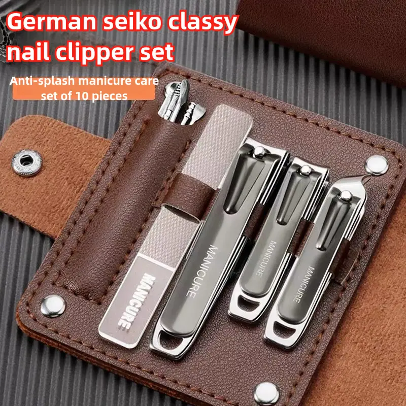 Anti-Splash Portable Nail Clippers |     10-Piece High-End Nail Art Care Set Manicure Cutics Off-White [10-Piece Set] pedi foot care