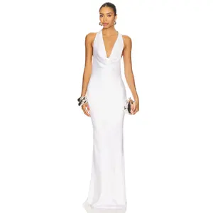 Norma Kamali Halter Drape Bias Gown in Snow White