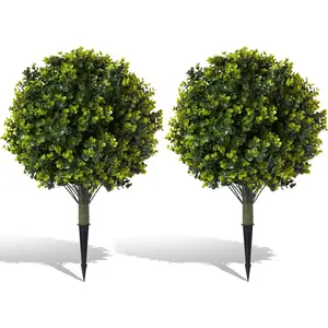Pair(2) Artificial Boxwood Topiary Ball Bush for with Ground Spike,30" UV Resistant Faux Boxwood Ball Tree, Fake Green Boxwood Plants for, Yard, Porch,