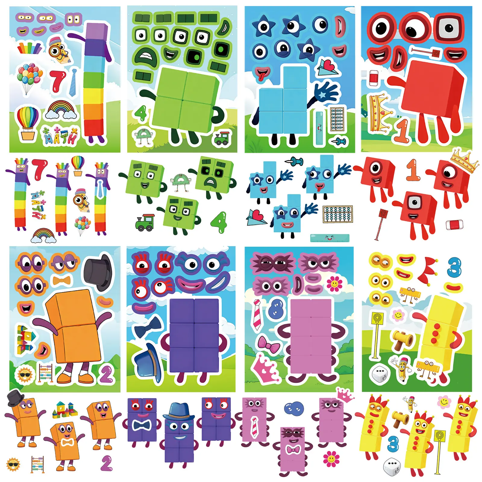 8Pcs Cartoon Number Block Puzzle Stickers, Fun Stickers, faith-themed decals with positive quotes for multi-scene decor & gifts. #BlockStickers #PuzzleStickers #FaithStickers #PositiveVibes #DIYDecor #GiftIdeas
