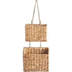 YAHUAN Woven Water Hyacinth Hanging Basket 2-Tiered Storage Baskets Hanging Organizer Hanging Wall Basket for Home,Pantry,Garden, Office Organization (Water Hyacinth)