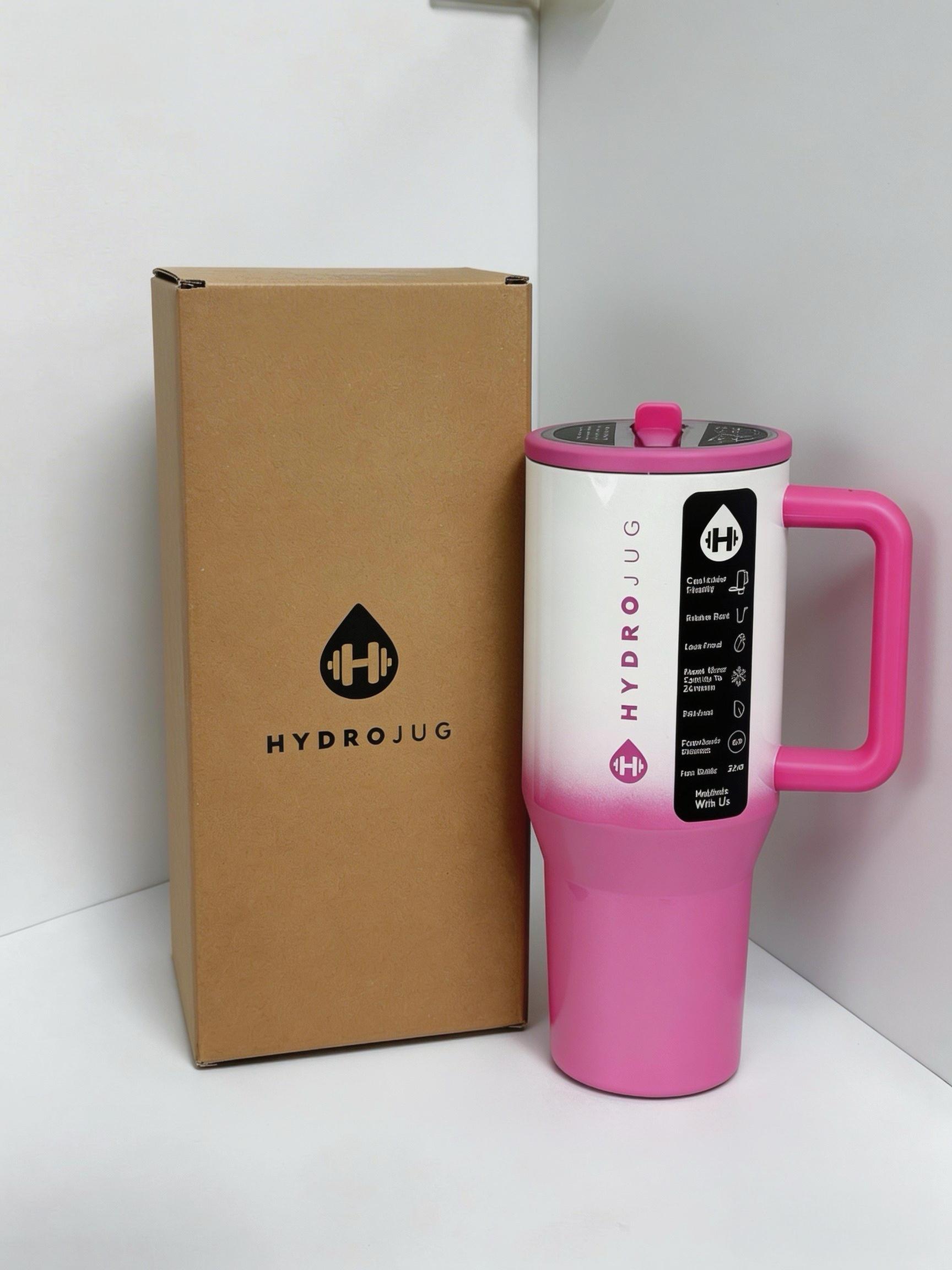 HydroJug 32oz water bottle with handle, suitable for keeping drinks hot or cold, is perfect for use in cars, gyms and on the go.