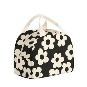 Floral Print Insulated Lunch Bag, Reusable Non-Food Contact Lunch Box with Zipper, Portable Cooler Bag for Travel Picnic Office School Commute