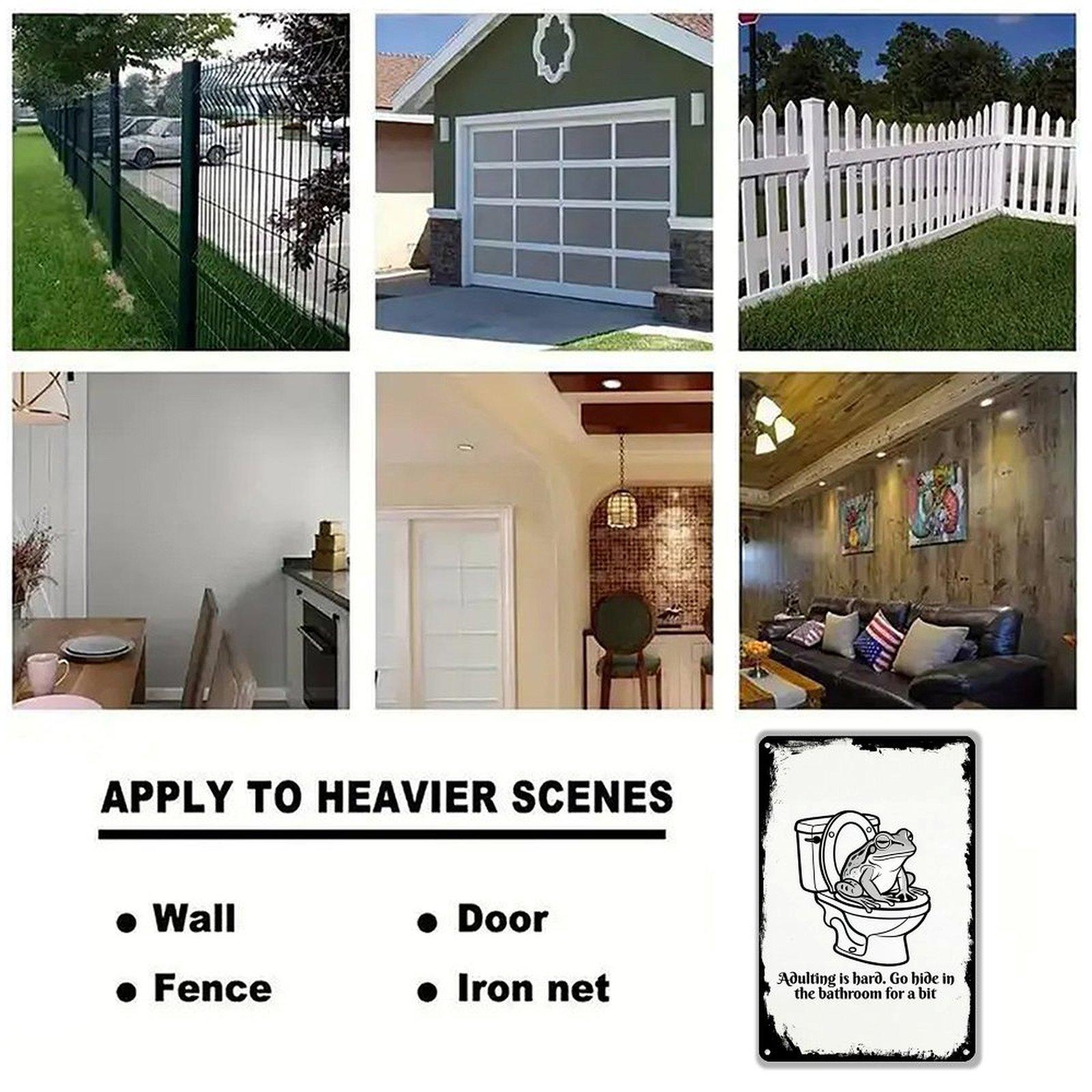 "Adulting is Hard" Funny Frog Bathroom Metal Sign, 8x12 Inch Retro Black & White Toilet Wall Decor for Home