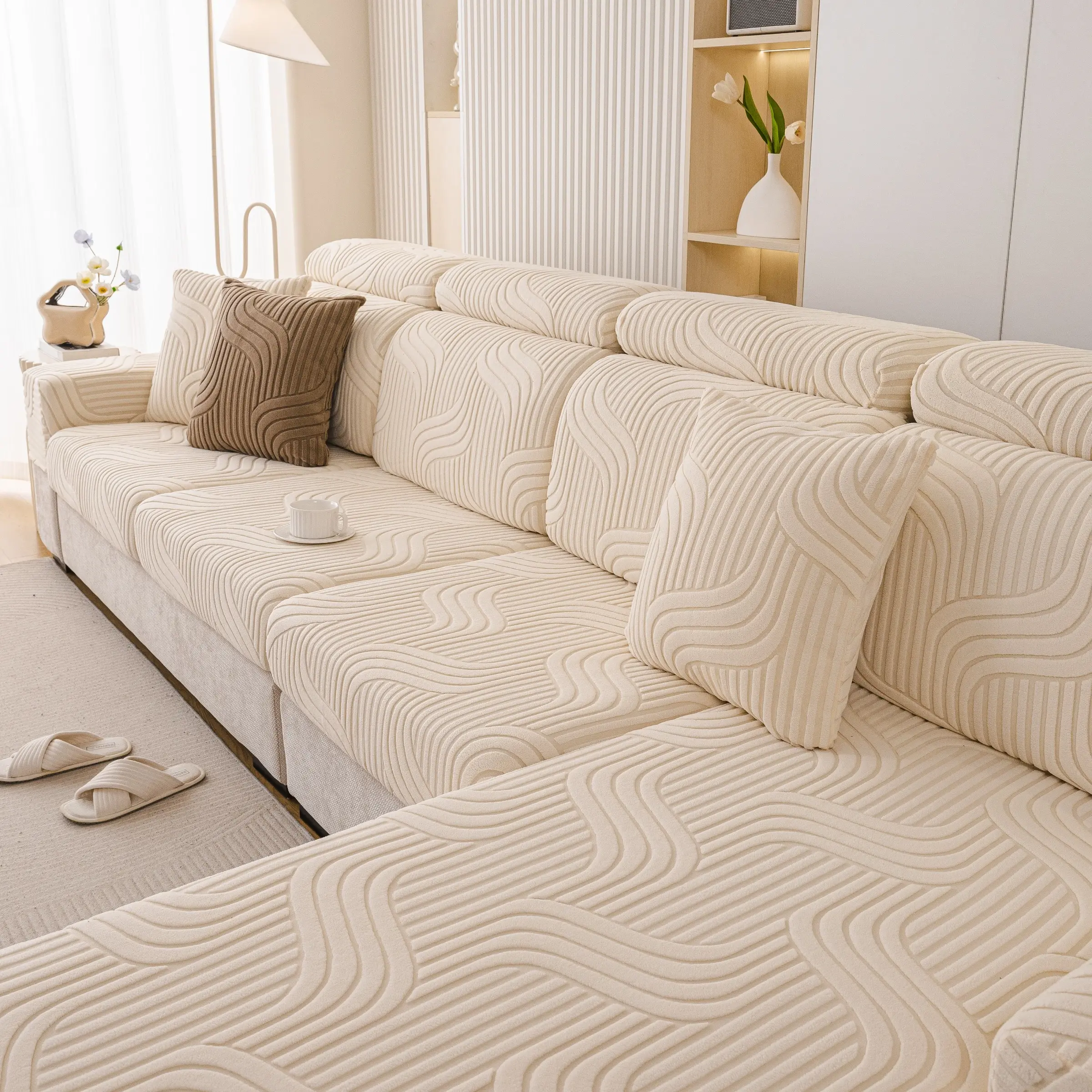 Comfortable Durable Stretchable Sofa Cover, Waterproof Anti-Slip Design, Suitable for Multi-Seater Sofas, Jacquard Style, Pet-Proof, Easy Clean, Sofa Slipcover, Waterproof Couch Cover