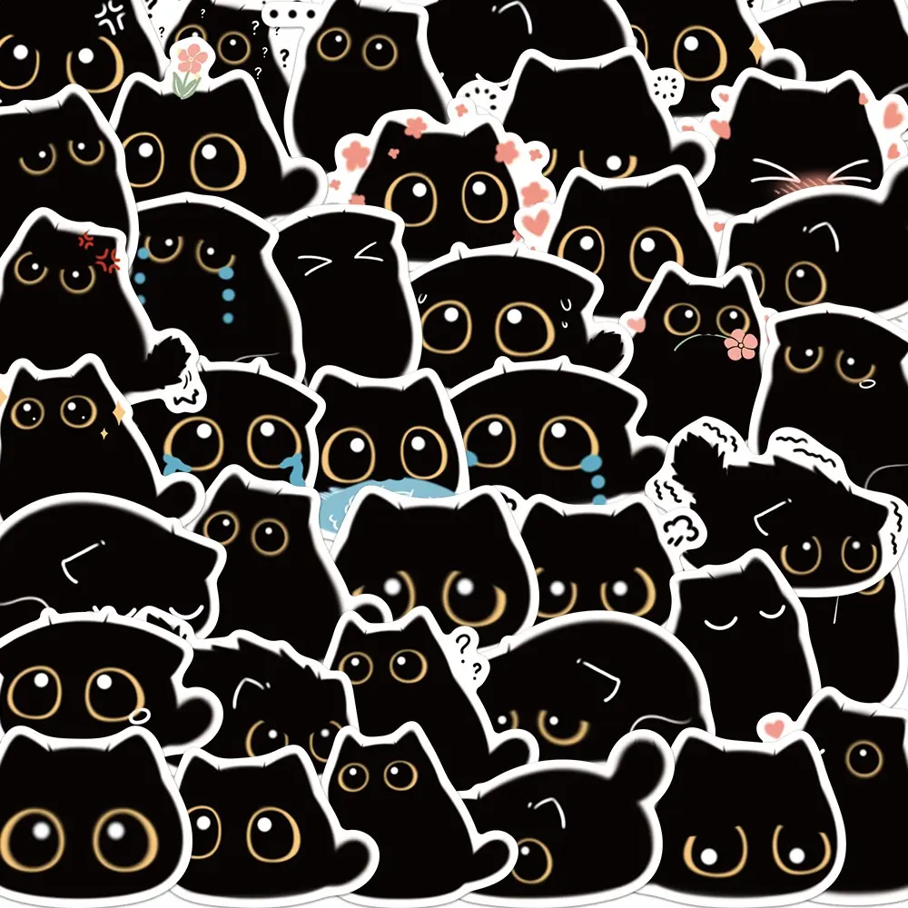 40PCS Cartoon Black Cat Expression Graffiti Waterproof Decorative Sticker Sheets For Refrigerator Helmet Decal PVC Waterproof Stickers Refrigerator Decals