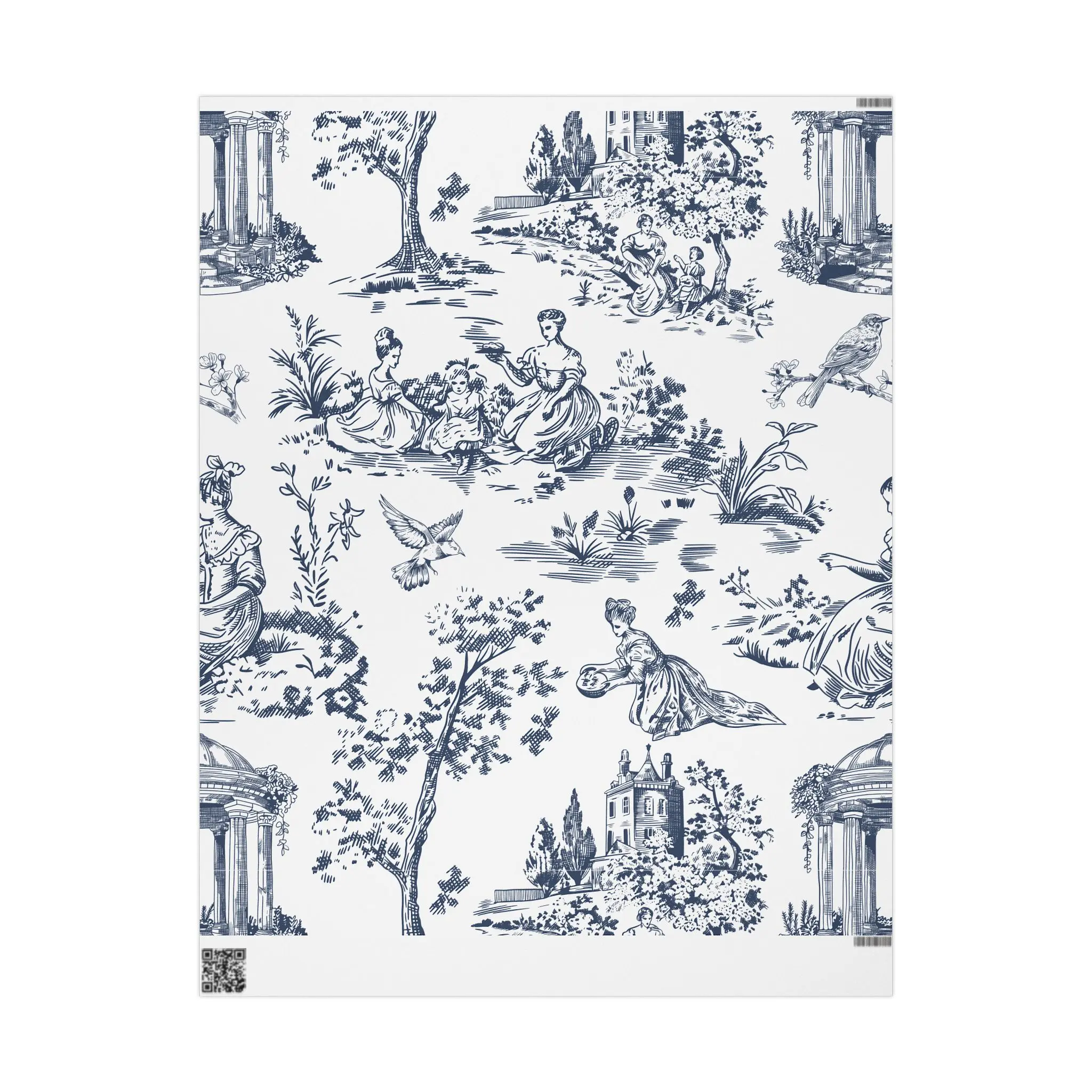 Blue Toile Pastoral Wrapping Paper | Vintage Scenic Gift Wrap Roll