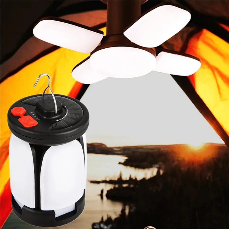 1pc Solar/Micro Charging Outdoor Foldable Display LED Camping Lantern With Hanging Option And Multifunctional Four-Leaf Design, Can Be Used As Work Light And Emergency Light, Solar Lights Outdoor
