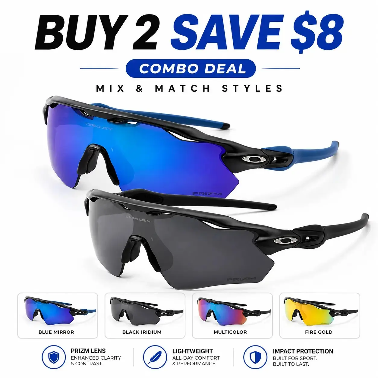 Oakley Sport Wraparound Sunglasses, UV400 Protective Outdoor Eyewear for Men Women, Lightweight Cycling Running Driving and Travel Sun Glasses