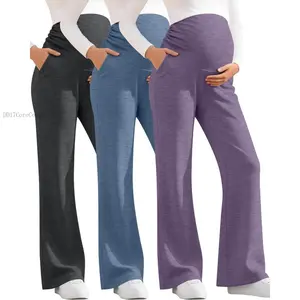 3 Pack Women's Maternity Pants Over The Belly Pregnancy Pants Comfy Bootcut Pregnant Sweatpants with PocketsDD17CoreComet