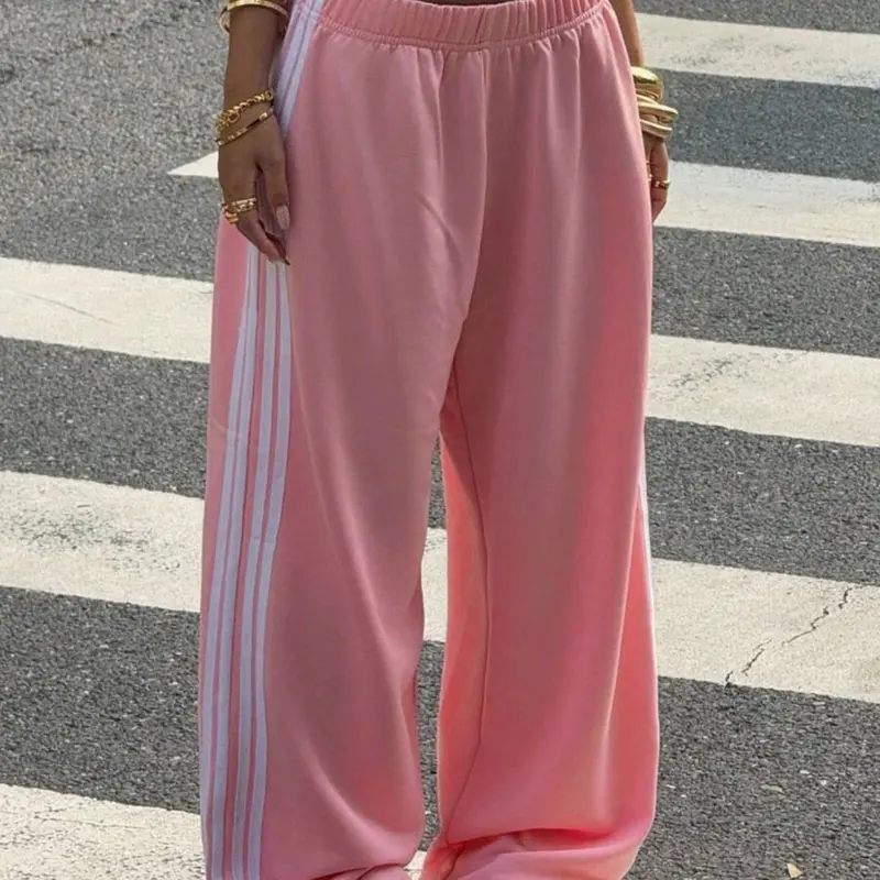 Women's Striped High-Waisted Loose Fit Long Pants, Casual Fashion Comfy, Casual Comfy Baggy, Casual Lounge Pant, Casual Street Trousers, Casual Sporty Trousers, Casual Streetwear Joggers, Vintage Hip-Hop Style, All Seasons